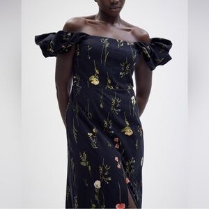 H&M Black Floral Off-Shoulder Midi Dress